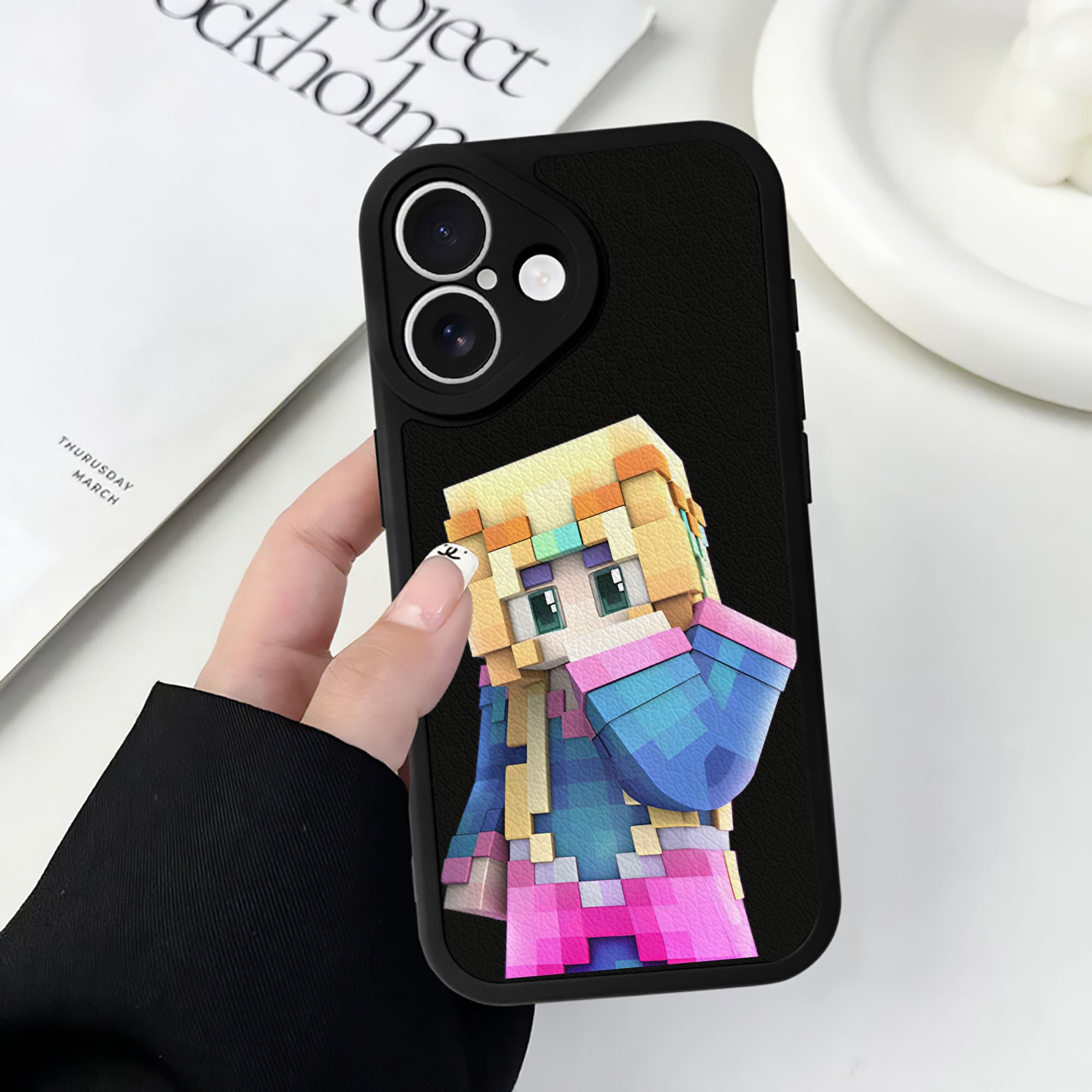 （画像用） マインクラフト ブロックの世界 Minecraft MC Block world 【iPhone 16シリーズ対応】シリコンスマホケース（レザー調） 材質：シリコン